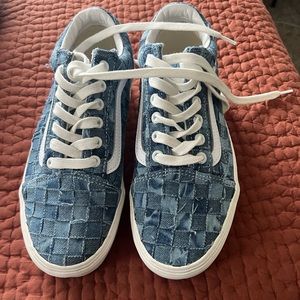 New Vans Old Skool Stack Woven Denim Boue Platform Shoes